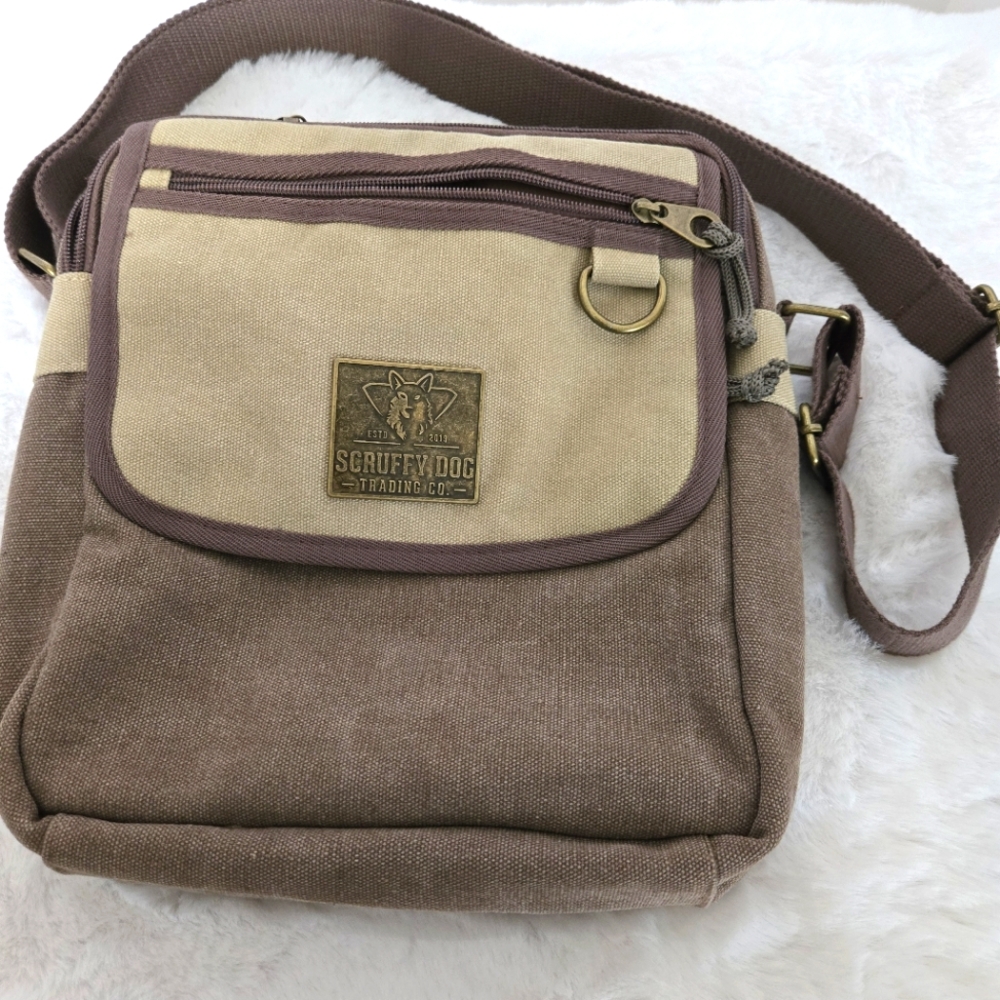 Scruffy Dog Tan & Brown Cross Body Messenger Bag